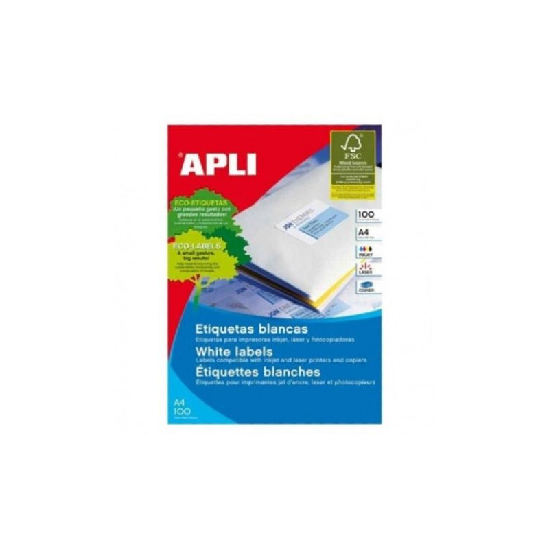 Etiquetas para Impresoras APLI A4 70 x 25.4 100 Hojas - PL01270