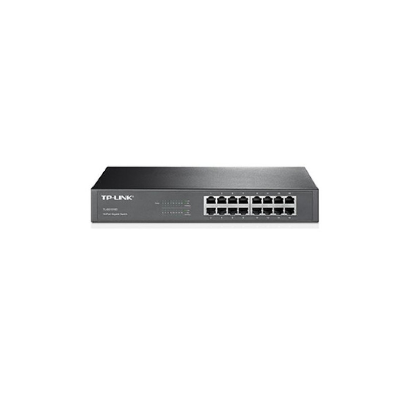 SWITCH TP-LINK TL-SG1016D - 16 PUERTOS 10/100/1000 - DETECCION AUTOMATICA MDI/MDIX - SWITCHING 32GBPS - INCLUYE ADAPTADORES P...