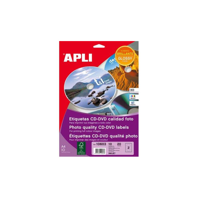 Etiquetas CD APLI Mega 10 A4 20 unidades - PL10603