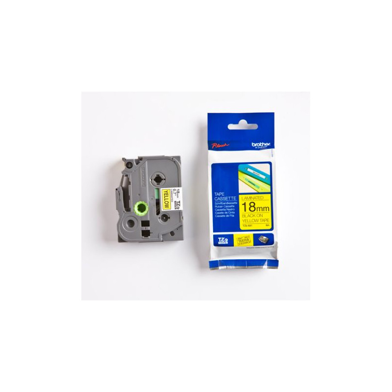 CINTA ORIGINAL BROTHER P-TOUCH AMARILLO/NEGRO 18MM CINTA LAMINADA ESTANDAR 8M