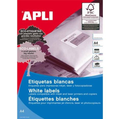 Etiquetas para Impresoras APLI A4 64.6 x 33.8 1.200 unidades - PL01781