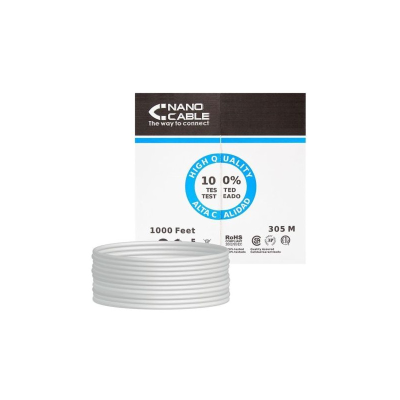 Bobina de Cable de Red Rígido RJ45 Cat 6 UTP - 305 m · Gris