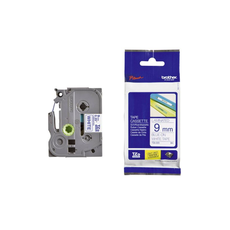 CINTA ROTULADORA LAMINADA ORIGINAL BROTHER AZUL/BLANCO 8M - 9MM