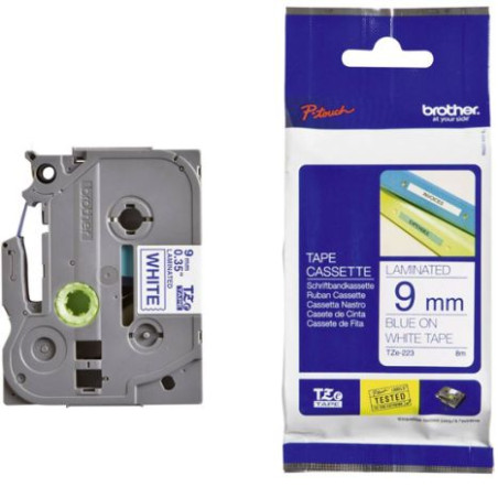 CINTA ROTULADORA LAMINADA ORIGINAL BROTHER AZUL/BLANCO 8M - 9MM