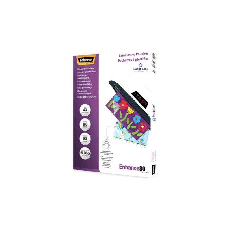 Pack 100 Unidades Fundas de Plastificar con Brillo FELLOWES A3 80 micras - 5306207
