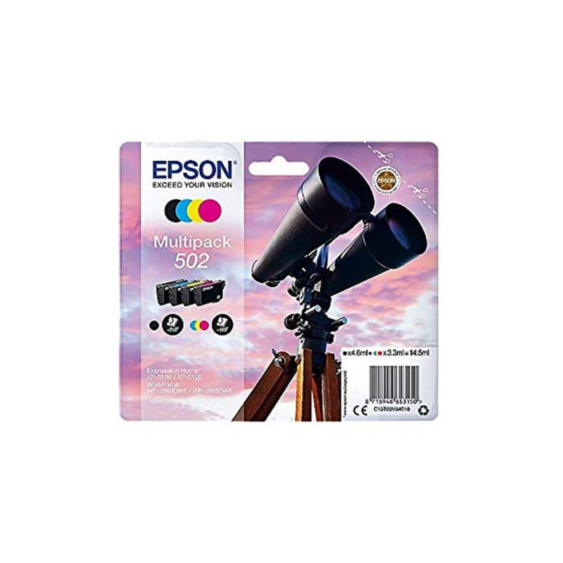 Pack Cartucho Original EPSON 502 BK+C+M+Y - C13T02V64010 [PAG-210]