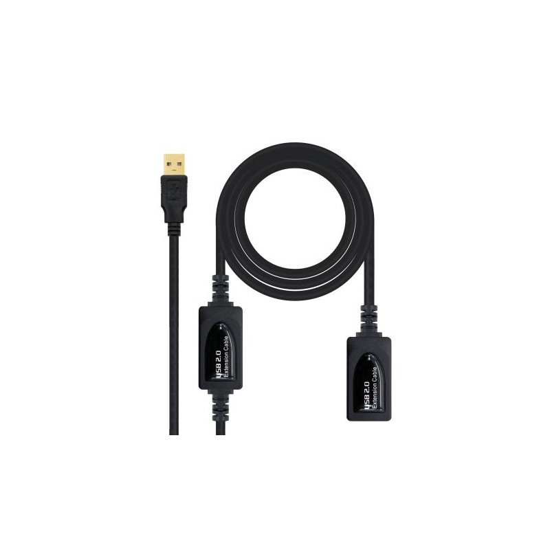 Cable Prolongador con Amplificador USB 2.0 Tipo A/M a Tipo A/H - 10 m · Negro