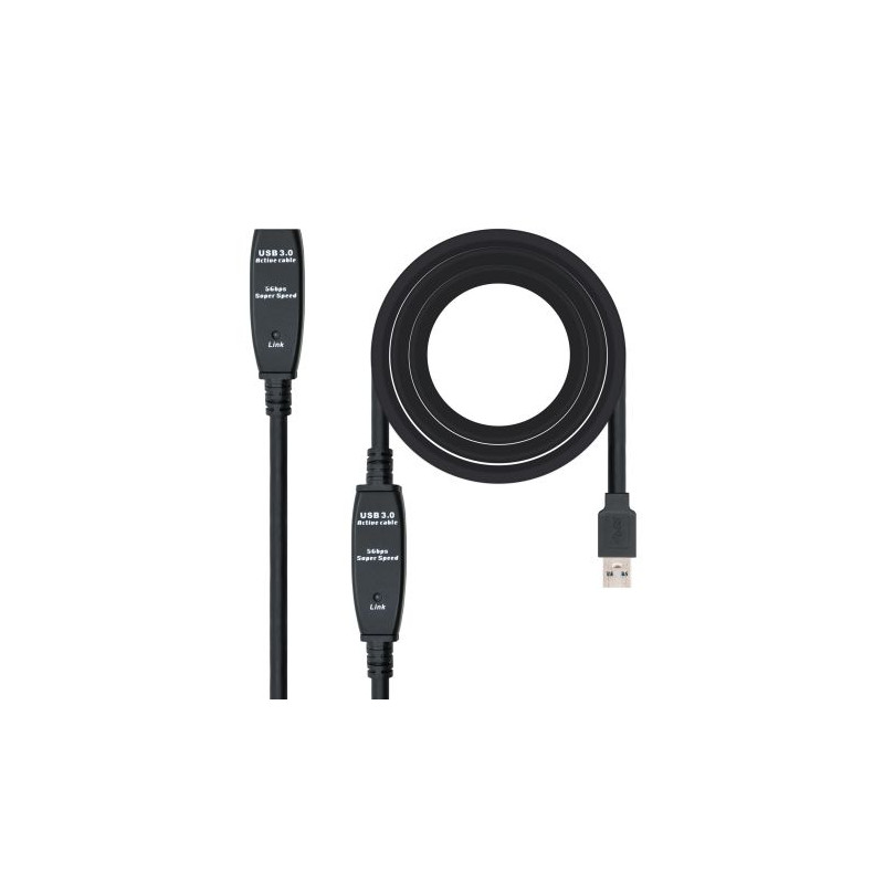 Cable Prolongador con Amplificador USB 3.0 Tipo A/M a Tipo A/H - 10 m · Negro