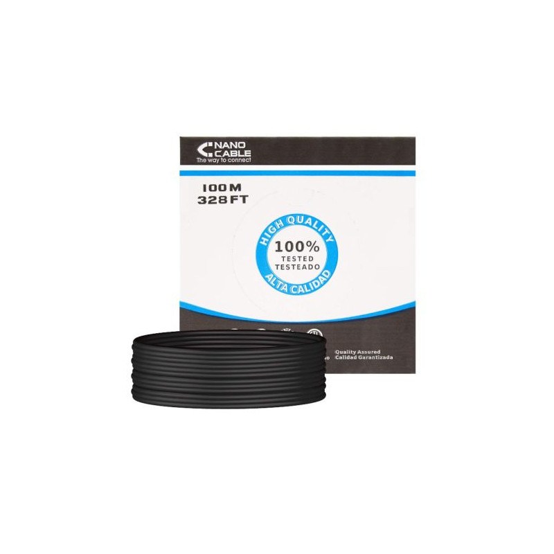 Bobina de Cable de Red Rígido RJ45 Cat 5E UTP - 100 m · Negro