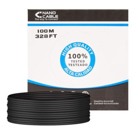 Bobina de Cable de Red Rígido RJ45 Cat 5E UTP - 100 m · Negro