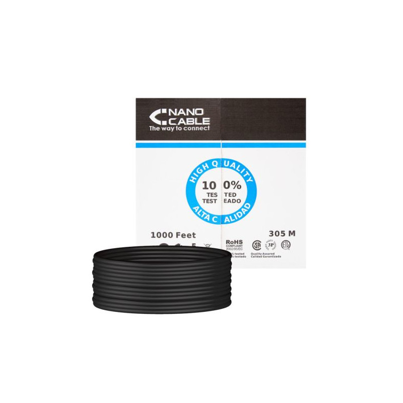 Bobina de Cable de Red Rígido RJ45 Cat 5E UTP - 305 m · Negro