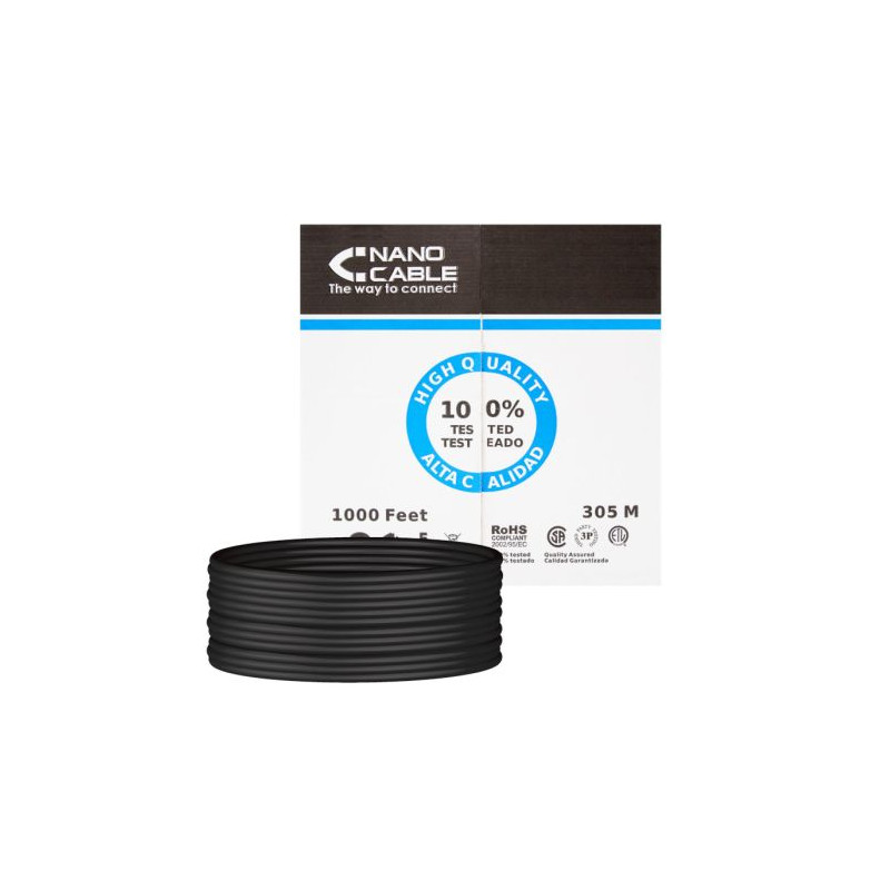 Bobina de Cable de Red Rígido RJ45 Cat 6 UTP - 305 m · Negro