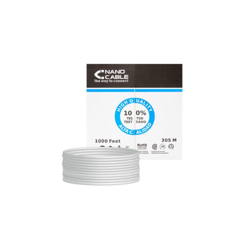 Bobina de Cable de Red Rígido RJ45 LSZH Cat 5E UTP - 305 m · Gris