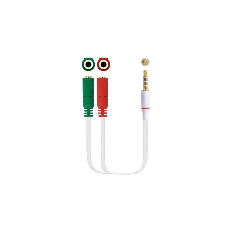 Cable de Adaptador Audio Jack 3.5mm-M 4 pines a 2xJack 3.5mm-H 3 pines - 0.2 m · Blanco