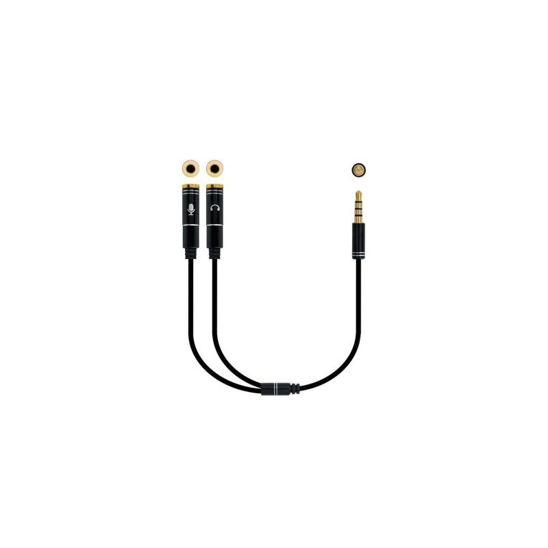 Cable Adaptador Audio Jack 3.5-M-4 pines a 2xJack 3.5 mm-Hembra-3 pines - 0.3 m · Negro