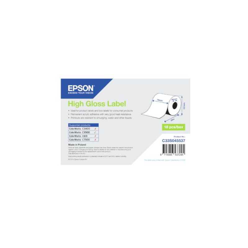 Rollo de Etiquetas EPSON High Gloss Label 76 mm x 33 mm - S045537