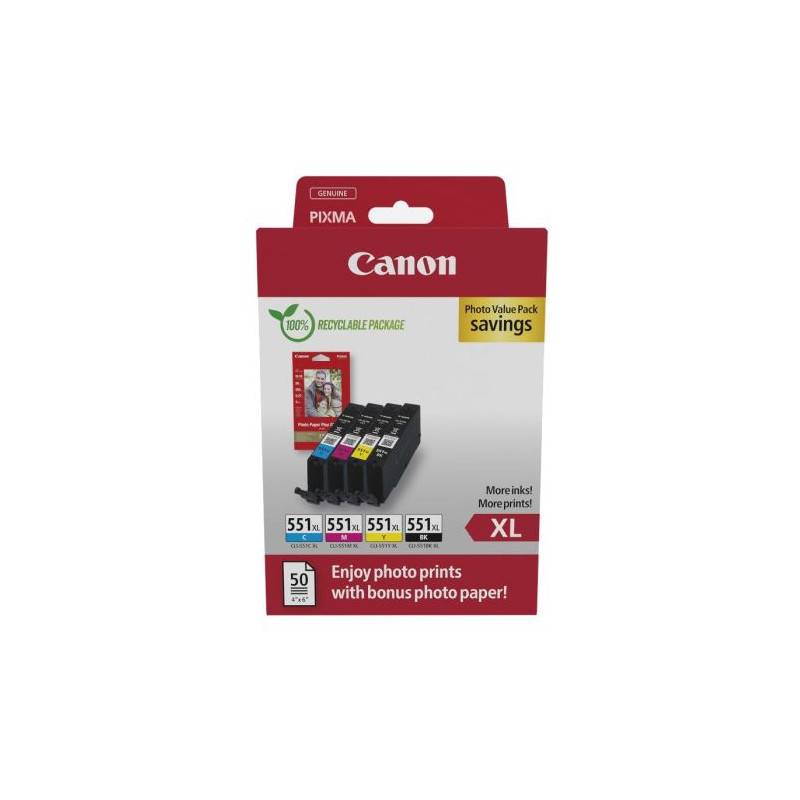Pack Cartucho Original CANON CLI551XL BK+C+M+Y - 6443B008 [ML-7][PAG-660]