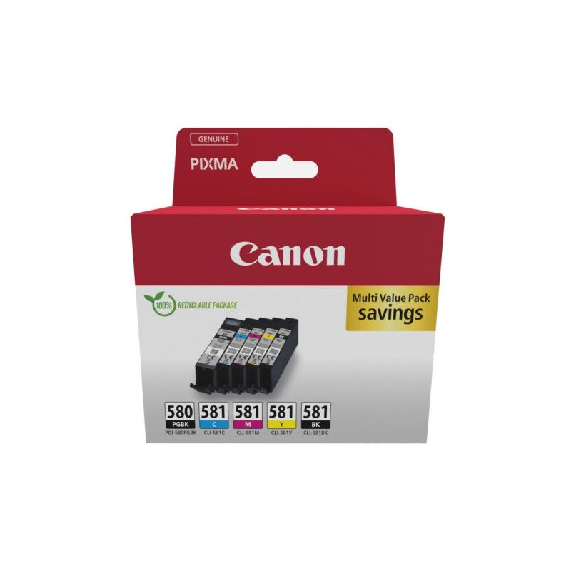 Pack 5 Cartuchos Originales CANON 580/581 BK+C+M+Y Negro Foto - 2078C007 [ML-11]