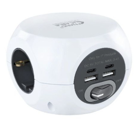 Regleta Cubica 2xUSB Tipo A/2xUSB Tipo C/3xSchucko - 1.4m · Blanco