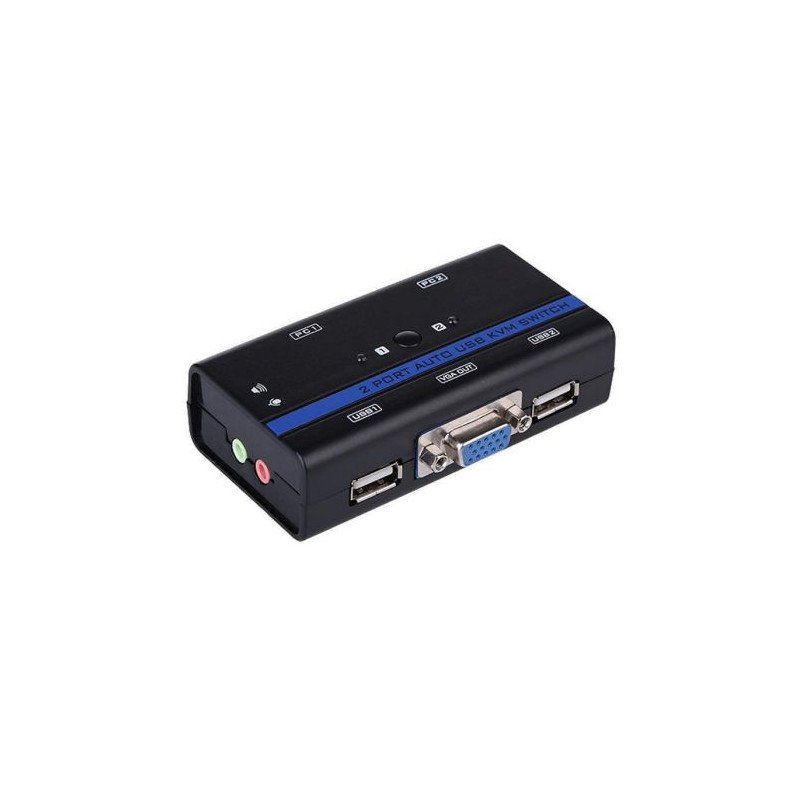 Conmutador KVM 2xSub 15 Pines/M a 2xUSB/M 4xJack 3.5 mm · 1.4 m · Negro