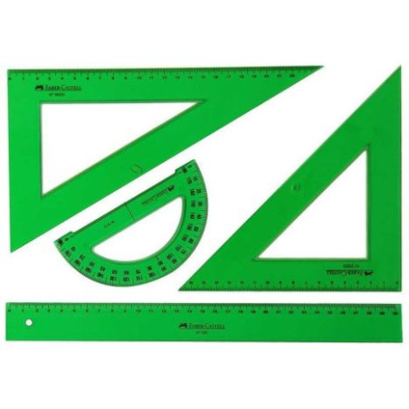 Juego de Reglas FABER CASTELL 65021 - Escuadra · Cartabón · Regla · Semicírculo