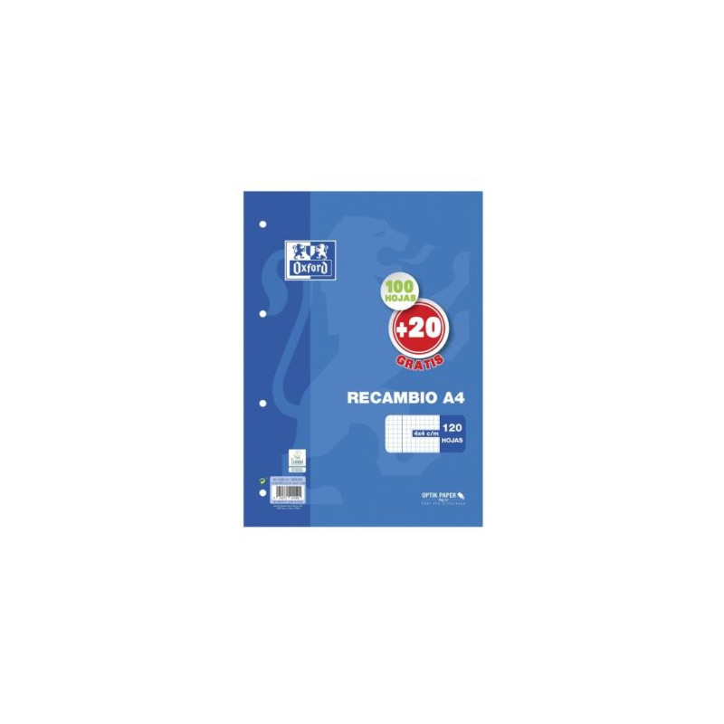 Recambio OXFORD 400058179 - A4 · 90gr · 120 Hojas