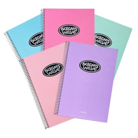 Cuaderno Espiral Tapa Extradura OCEAN'S WAVE OCW50088 - A4 · 80 Hojas Cuadricula · Color Pastel