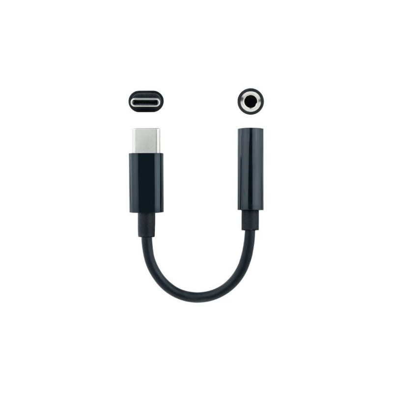 Adaptador USB Tipo C-M a Jack 3.5mm-H - 11 cm · Negro