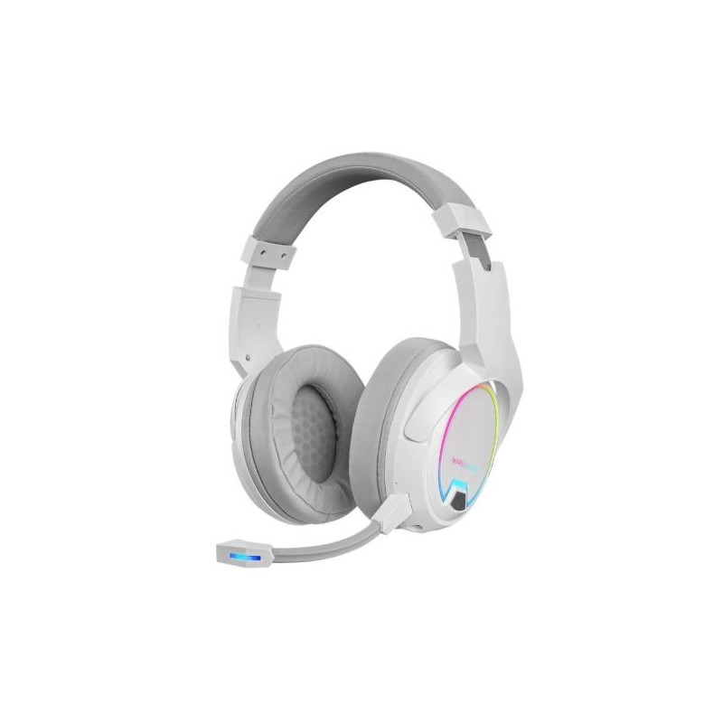 Auriculares Gaming Diadema Inalámbricos MARS GAMING MHW100W -  BT 5.0 · Jack 3.5mm · USB · Micrófono · Blanco