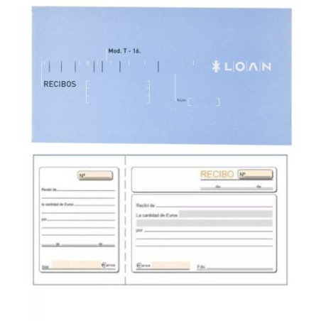 Talonario LOAN T16 Recibos Octavo - 21 x 10.5 mm · 100 Hojas · Castellano