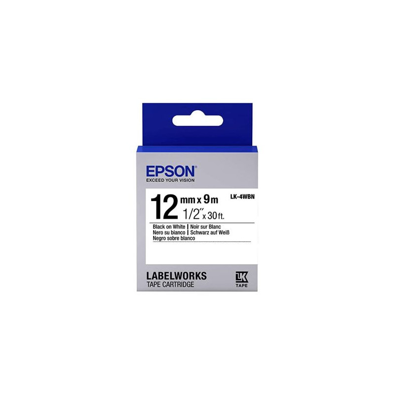 Cinta Original EPSON S654021 Negros sobre Blanco 12mm x 9m - C53S654021
