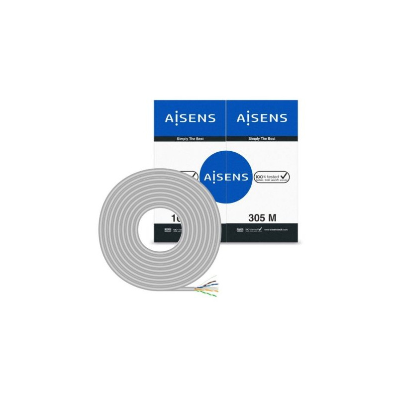 Bobina de Cable de Red Rígido RJ45 Cat 6 UTP - 305m · Gris