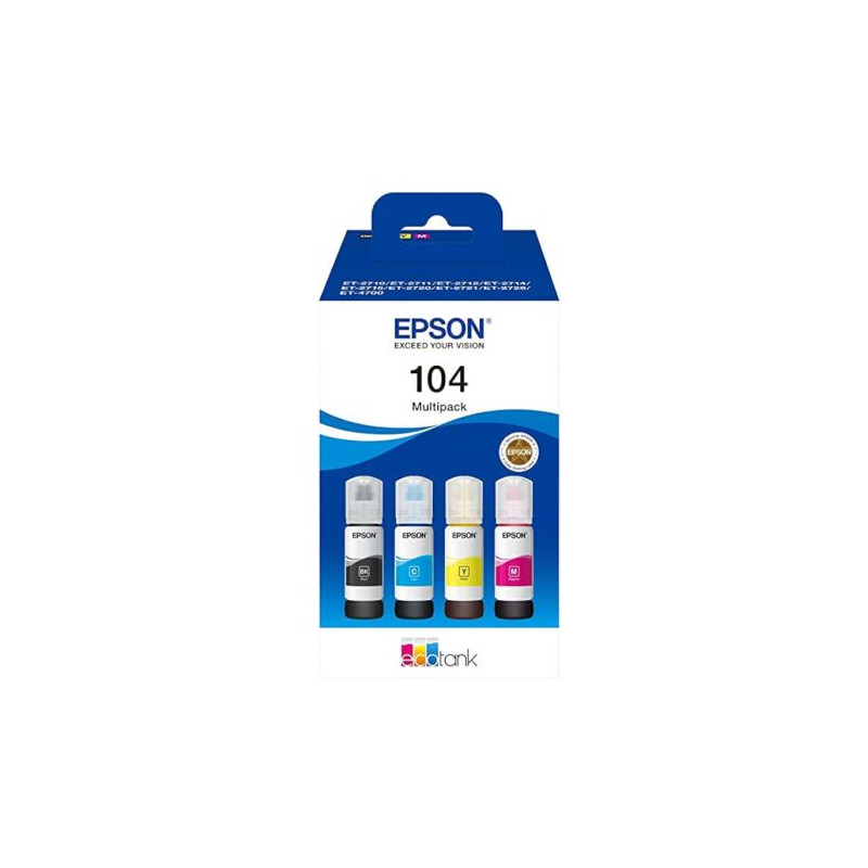 Pack 4 Botellas Originales EPSON 104 BK+C+M+Y - C13T00P640 [ML-65]