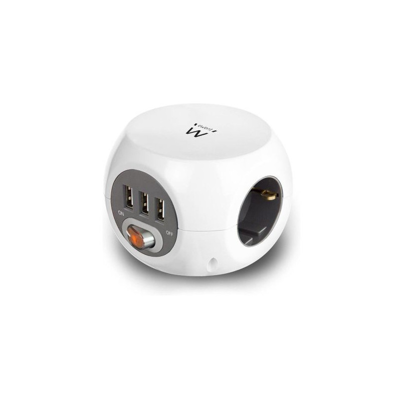 Regleta Cubica 3xUSB Tipo A 3xSchucko - 1.5m · Blanco