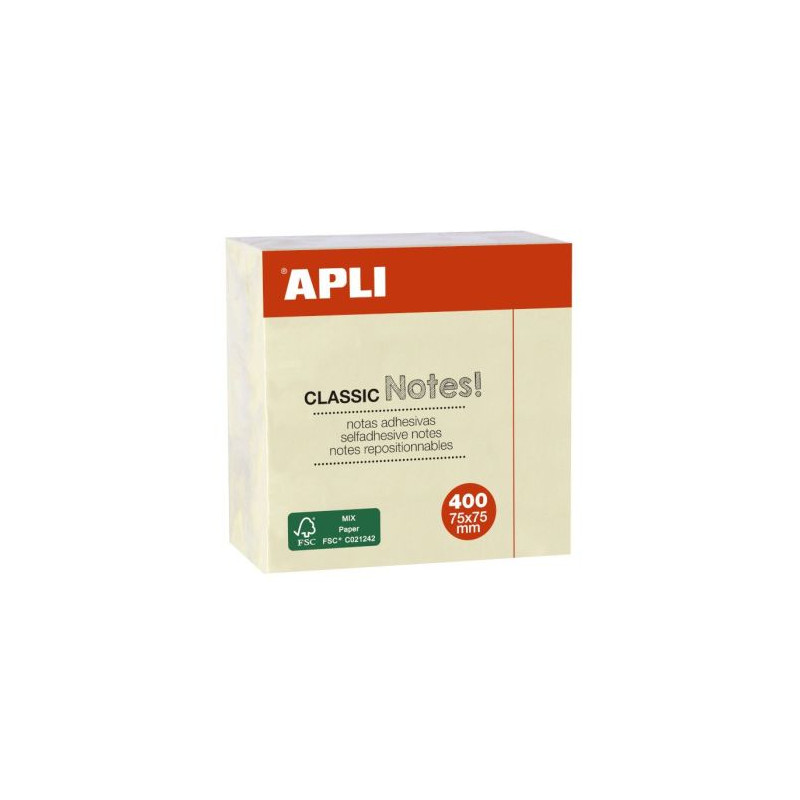 Notas Adhesivas  APLI 11597 - 75 x 75 · 400 Hojas · Amarillo