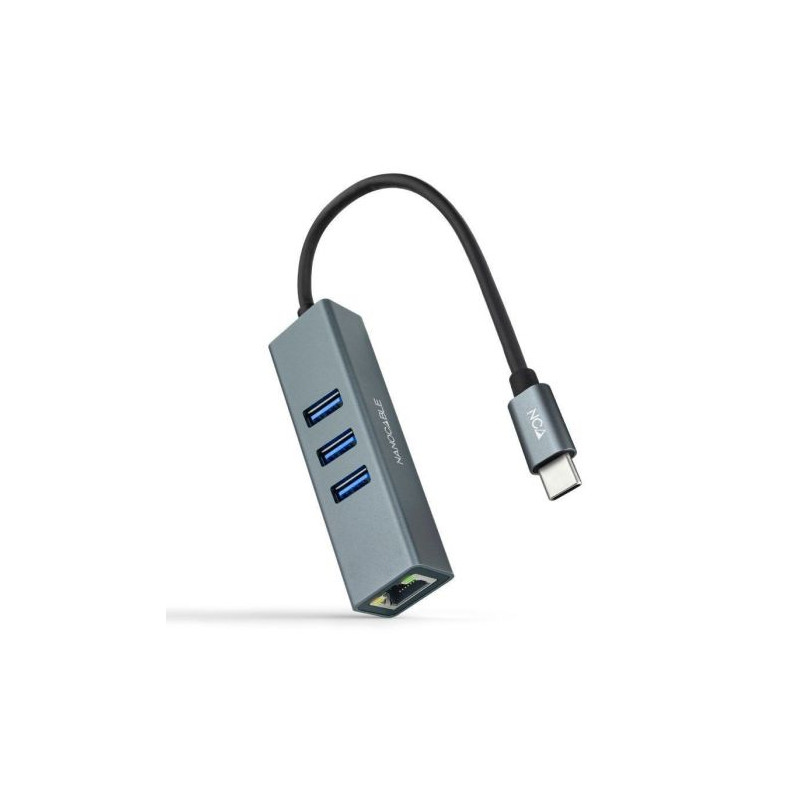 HUB USB Tipo C 3xUSB 1xRJ45 - 0.15m · Gris
