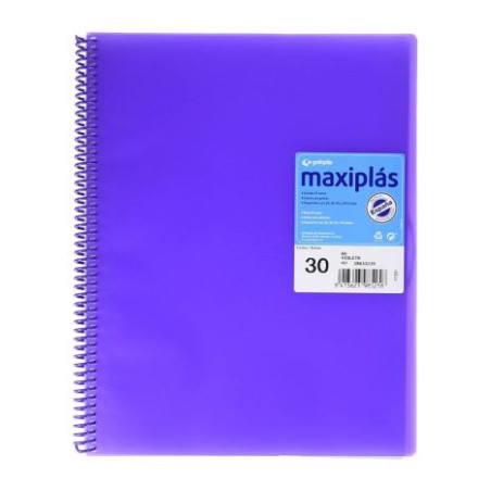 Carpeta de Fundas en Espiral GRAFOPLAS 39833035 - A4 · Violeta · 30 Fundas Taladradas · Gomas de Sujeción