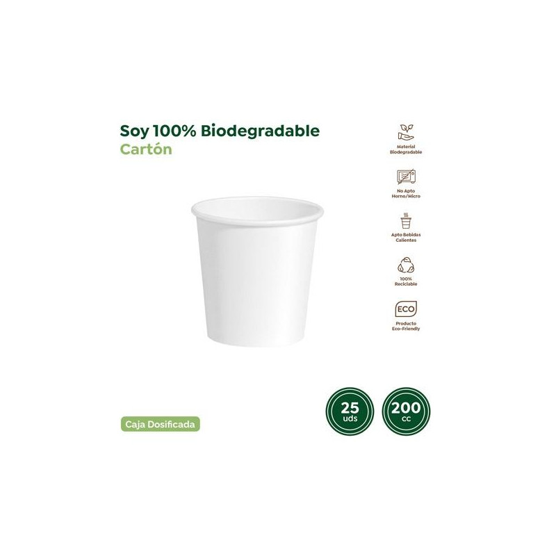 30301D VASO CARTÓN BIODEGRADABLE 200CC BLANCO PACK 25 UD