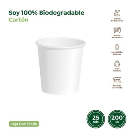 30301D VASO CARTÓN BIODEGRADABLE 200CC BLANCO PACK 25 UD
