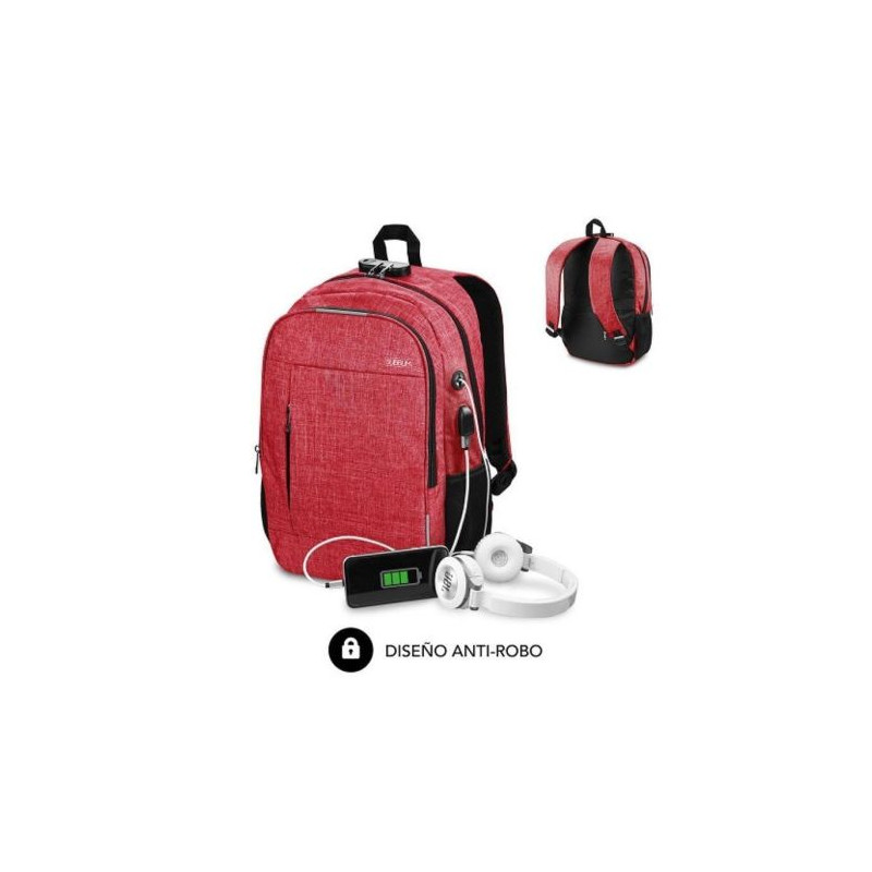 Mochila para Portátil SUBBLIM Urban Look SUB-BP-1UL0002 - Antirrobo · 16 · Rojo