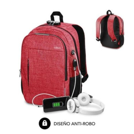 Mochila para Portátil SUBBLIM Urban Look SUB-BP-1UL0002 - Antirrobo · 16 · Rojo