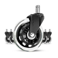 Pack 5 Ruedas de Sustitución de Silla de Oficina LIFELONG BL-2374-BKTR - Diámetro 3 · Negro/Transparente · Acero/Poliuretano