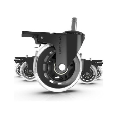 Pack 5 Ruedas de Sustitución de Silla de Oficina LIFELONG BL-2388-BKTR - Diámetro 3 · Negro/Transparente · Freno Bloqueo