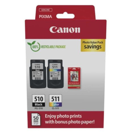 Pack 2 Cartuchos Originales  CANON PG510/CL511 BK+C+M+Y - 2970B017 [PAG-244] [ML-9]