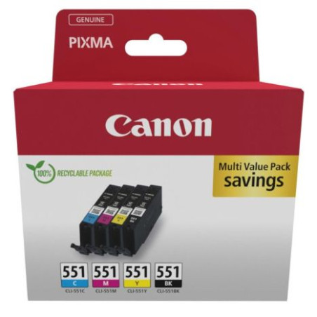 Pack 4 Cartuchos Originales CANON CLI551 BK+C+M+Y - 6509B015 [PAG-780] [ML-7]