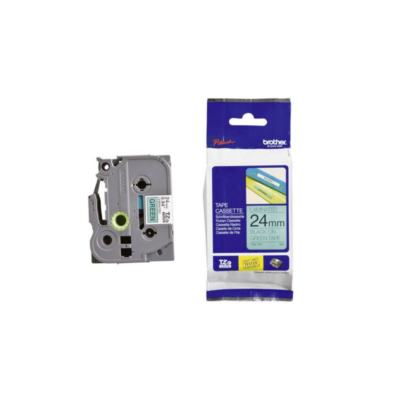 Cinta Original Laminada BROTHER TZE-751 Negro sobre Verde 24mm - TZE751