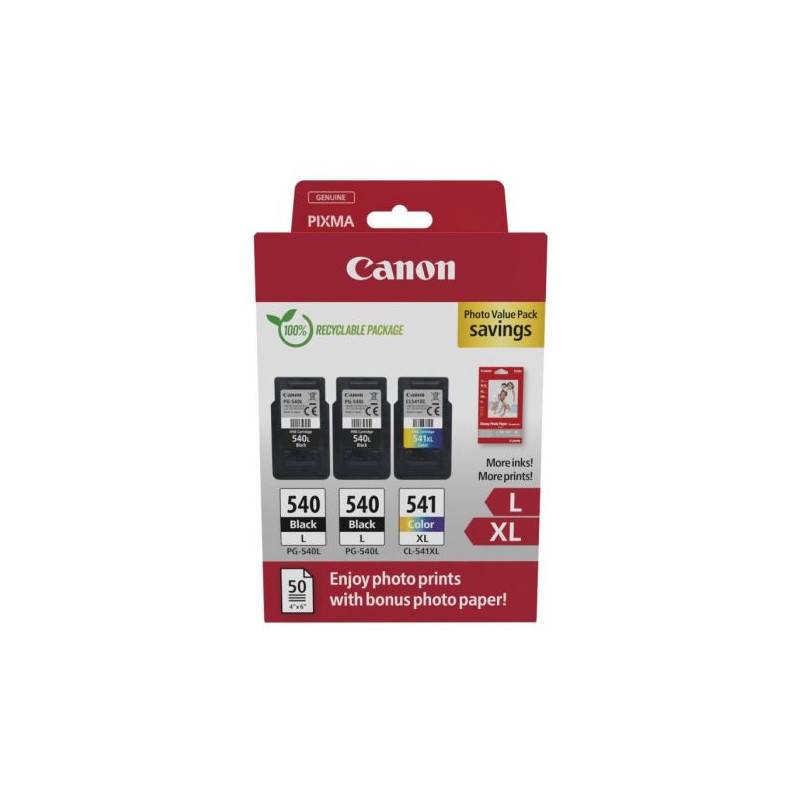 Pack 3 Cartuchos Originales y Papel de Foto CANON PG540L/Cl541XL BK+C+M+Y - 5224B017 [PAG-700]