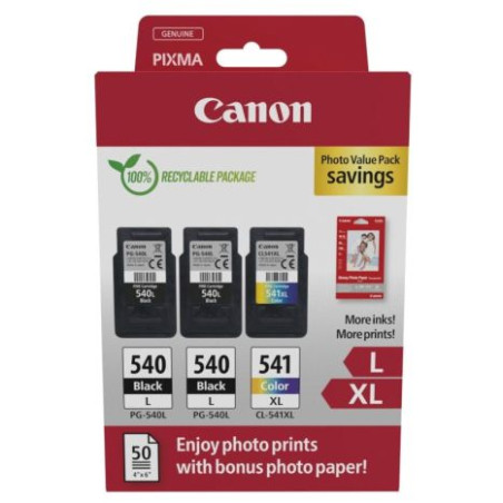 Pack 3 Cartuchos Originales y Papel de Foto CANON PG540L/Cl541XL BK+C+M+Y - 5224B017 [PAG-700]
