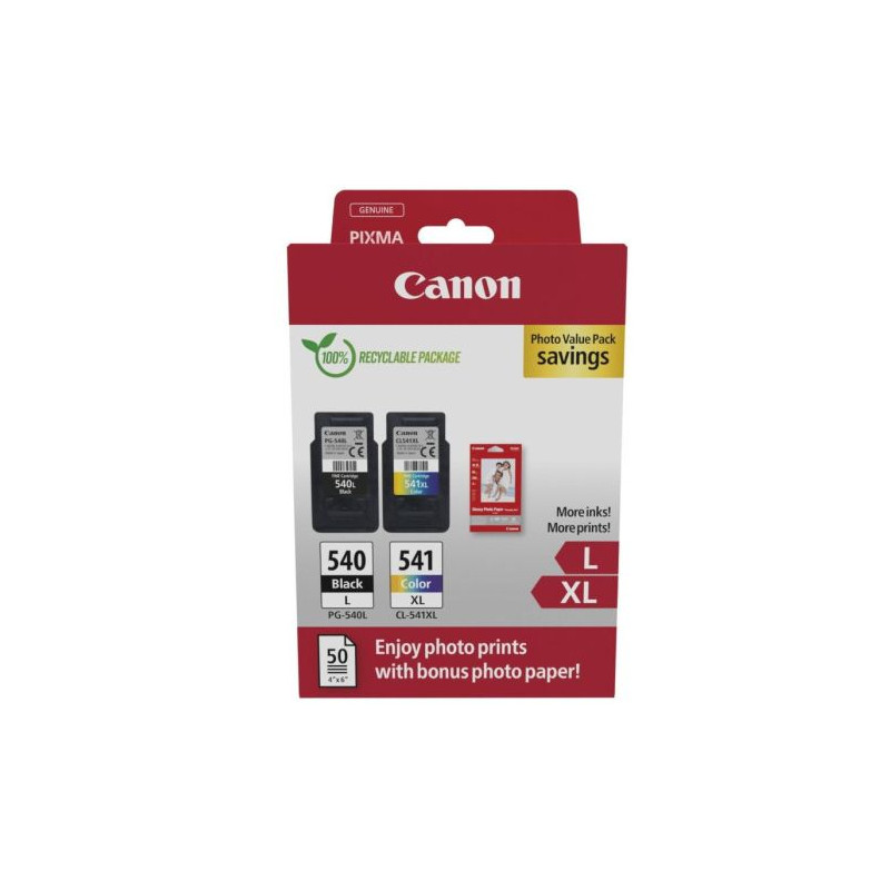 Pack 2 Cartuchos Originales y Papel de Foto CANON PG540L/CL541XL BK+C+M+Y - 5224B012 [PAG-700]