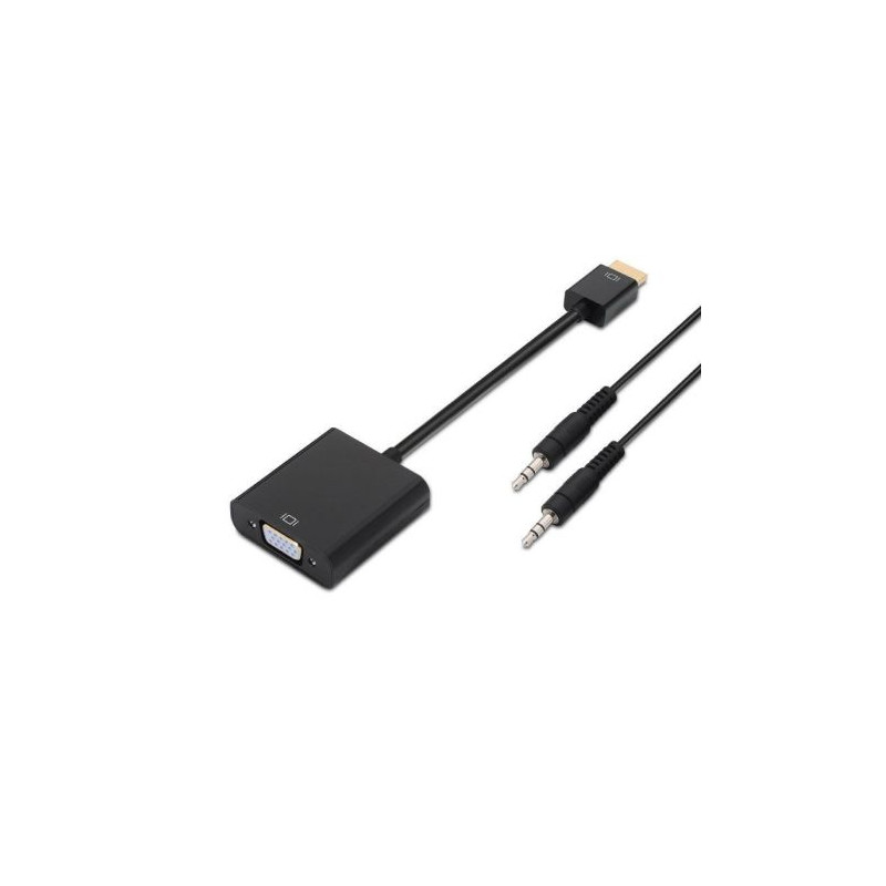 Cable Conversor HDMI/M a VGA/H con Jack 3.5mm - 10cm · Negro